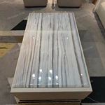 Sculptural Coffee Table with Integrated Marble-Effect Top, Natural Wood Veneer, and White Lacquer Accents